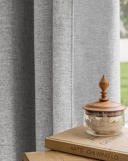 Textured Linen Pencil Pleated 100% Blackout Curtains for Bedroom/Living Room Blackout Curtains 120 Inches Long, Energy Saving Window Treatment Curtains,120Wx120Lx2,Grey