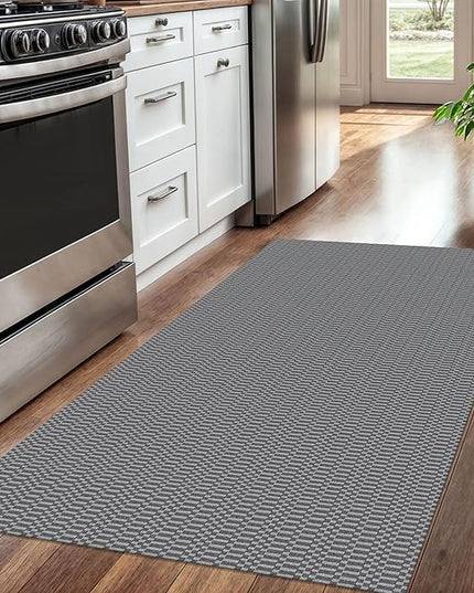 KOZYFLY Washable Entryway Rug 3x5 Ft Area Rugs Cotton Rubber Backed Throw Rugs Indoor Door Mat Kitchen Rugs Braided Floor Carpet for Front Entrance Kitchen Living Room, Grey/Charcoal Grey