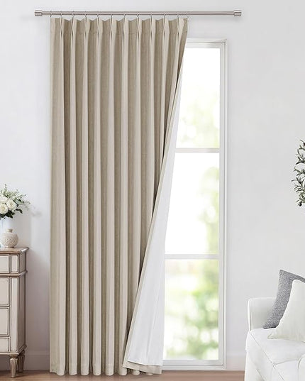 Vision Home Sand Pinch Pleated Full Blackout Curtains Linen Blended Room Darkening Window Curtains 120 inch for Living Room Bedroom Thermal Insulated Pinch Pleat Drapes with Hooks 60" Wx120 Lx1
