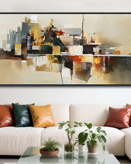 Yellow Abstract Wall Art for Living Room - Modern Wall Art - Framed Large Wall Decor - Canvas Pictures for Bedroom, Office, Above Bed - Contemporary Artwork for Home Decor 24×48IN