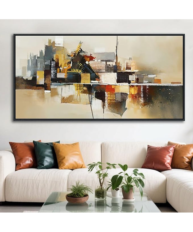 Yellow Abstract Wall Art for Living Room - Modern Wall Art - Framed Large Wall Decor - Canvas Pictures for Bedroom, Office, Above Bed - Contemporary Artwork for Home Decor 29×58IN