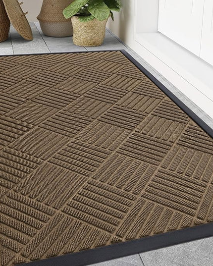 Smiry Front Door Mat Outside Entrance, Heavy Duty Outdoor Indoor Natural Rubber Doormat, Non Slip, Trap Dirt and Moisture, Easy Clean, Low Profile Patio Porch Entryway Mat, 47x32, Brown