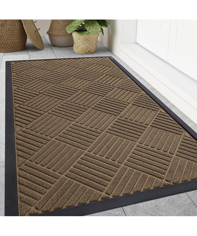 Smiry Front Door Mat Outside Entrance, Heavy Duty Outdoor Indoor Natural Rubber Doormat, Non Slip, Trap Dirt and Moisture, Easy Clean, Low Profile Patio Porch Entryway Mat, 47x32, Brown