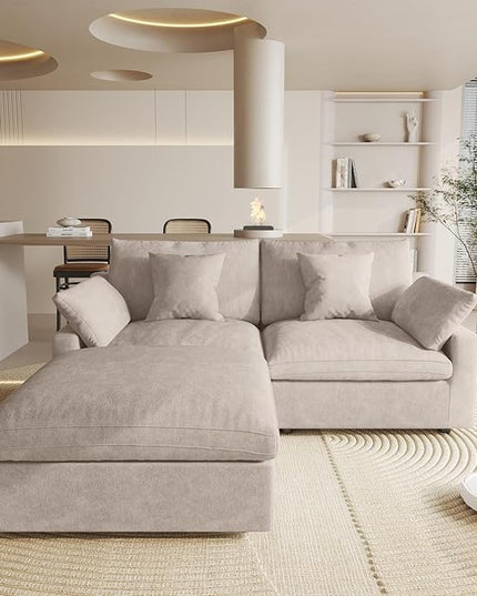 Cloud Couch Modular Sectional Sofa,82.68" L Shaped Couch,Down Filled Convertible Wide Seater, 2 Seater+Ottoman for Living Room Set,Covers Washable&Replaceable,Khaki