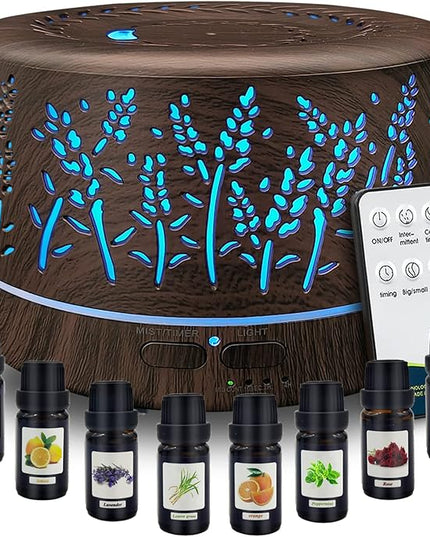 Diffusers for Essential Oils Large Room 600ml,Essential Oil Diffusers for Home with R/C,8/Set Oils Cool Mist Humidifier,7 Colors Lights & 3 Mist Mode Waterless Auto Off for Office Bedroom Decor Gifts
