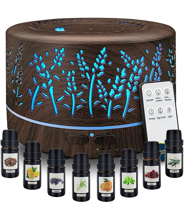 Diffusers for Essential Oils Large Room 600ml,Essential Oil Diffusers for Home with R/C,8/Set Oils Cool Mist Humidifier,7 Colors Lights & 3 Mist Mode Waterless Auto Off for Office Bedroom Decor Gifts