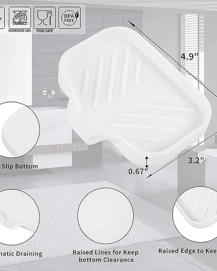 Silicone Bathroom Soap Dishes with Drain Spout-Bathroom and Kitchen Sink Organizer,Sponge Holder,Dish Soap Tray,Perfect for Dispenser,Scrubber,Bottle,Cup on Sink or Counter-White 4.9"×3.2"