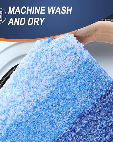 OLANLY Bathroom Rug Set 2 Piece, Soft Absorbent Microfiber Bath Rug Set, Non-Slip, Machine Wash Dry, Plush Shaggy Bath Mats for Bathroom (47"x20"+24"x16", Light Royal Blue)