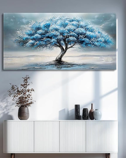 FUHAIHUA Farmhouse Wall Decor For Living Room Large Canvas Wall Art For Bedroom Office Decorations Blue Tree Paintings Abstract Wall Pictures Artworks Ready To Hang Home Decor Mural Art 24"X48"