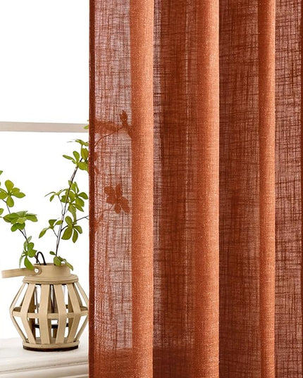 MIULEE Rust Curtains 96 Inch Length 2 Panels for Bedroom Living Room, Terracotta Soft Thick Linen Textured Window Drapes Semi Sheer Light Filtering Back Tab Rod Pocket Burlap Look Fall Decor
