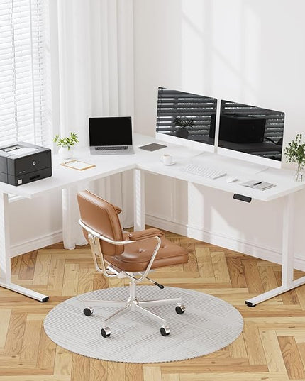 SANODESK L Shaped Standing Desk Adjustable Height, Electric Corner Standing Desk, 71 x 63 inch Sit Stand Computer Table with Splice Board, White