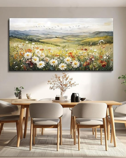 FUHAIHUA Canvas Wall Art For Living Room Large Framed Wall Decor For Office Modern Bedroom Decorations Prairie Flowers Landscape Pictures Farmhouse Paintings Artwork Aesthetic Home Decor 30" x 60"