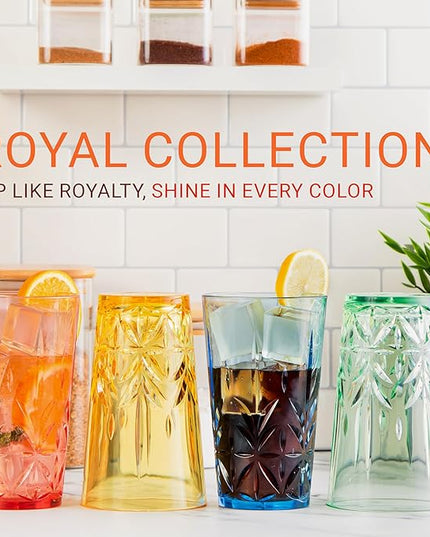 Royal Plastic Drinking Tumbler, Premium Quality Water Glasses, Dishwasher-Safe BPA-Free Durable Mixed Colors Assorted Stackable Cups, 18 oz Set of 12