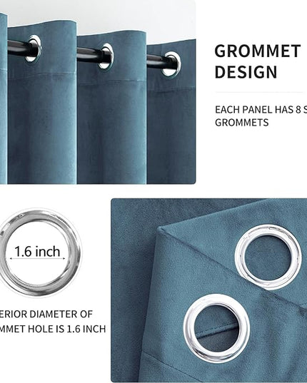 MIULEE 90 Inches Velvet Curtains Dark Slate Elegant Grommet Curtains Thermal Insulated Soundproof Room Darkening Blue Curtains/Drapes for Classical Living Room/Bedroom 52 x 90 Inch 2 Panels