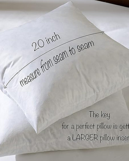 20x20 Decorative Throw Pillow Inserts-Down Feather Pillow Inserts-Square-Cotton Fabric-Set of 2-White.