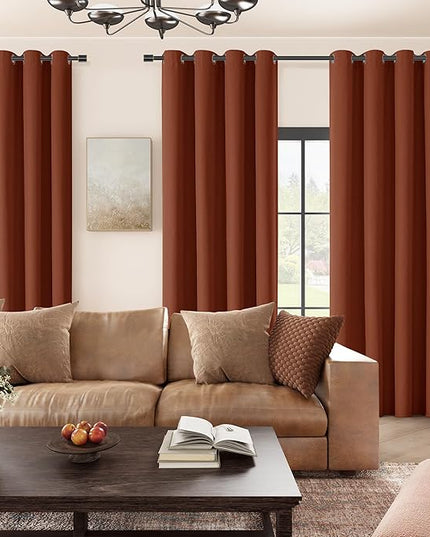 ChrisDowa 100% Blackout Terracotta Solid Curtains 90 Inches Long 2 Panels for Bedroom Living Room,Farmhouse Room Darkening Thermal Insulated Soundproof Grommet Top Window Treatment Drapes,52x90