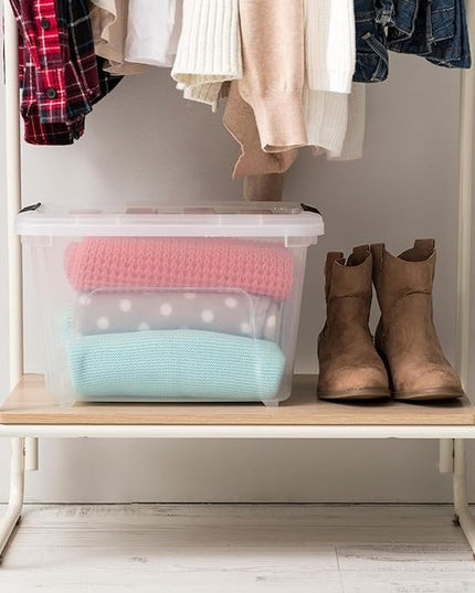 IRIS USA 19 QT Plastic Storage Box with Lid and Latches - 6 Pack - BPA-Free, See-Through Organizing Solution, Durable Nestable Stackable Containers, Secure Pull Handle - Clear