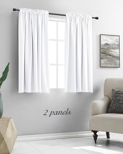 DONREN Half Blackout Curtain Panels for Small Window, Home Decoration Easy-Care Rod Pocket Draperies & Drapes, Window Covering for Kitchen (2 Panels, 42 by 54 inch Length, Snow White)