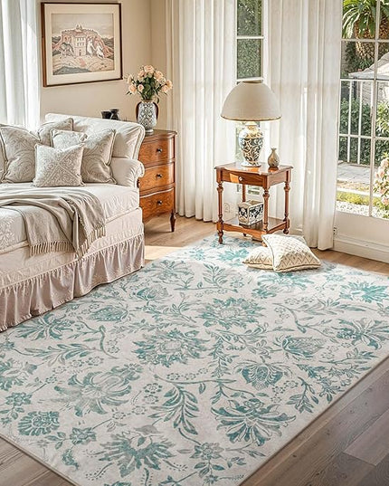 jinchan Torino Floral 5x7 Area Rugs Vintage-Inspired Design Accent Rug Machine Washable Ultra Thin Low Pile Non-Slip Traditional Carpet for Living Room Bedroom Dining Room Home Office