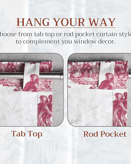 Maison d' Hermine Curtains for living room 100% Cotton 108 inch length Two Panels Light Filtering Toile Curtains for Bedroom with rod and loop Pockets (The Miller Red (White Background), 50"W x 108"L)