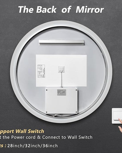 APRILSOUL 28 Inch Round Aluminum Framed LED Bathroom Mirror with Lights, Makeup Mirror with Front and Backlit, Anti-Fog, 3 Colors and Dimmable Light