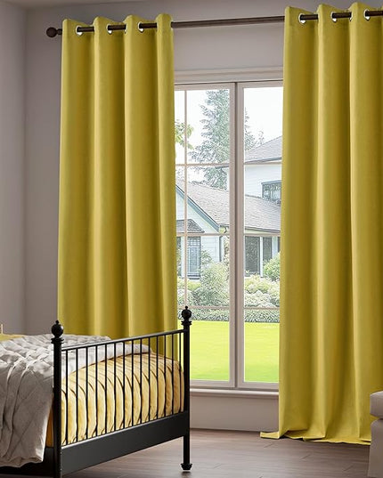 Gold 100% Blackout Linen Textured Curtains for Living Room, Bedroom, Light Weight Curtains with Grommets Top, Full Blackout Curtains Privacy Protection, Gold, 52" W x 72" L, 2 Panels