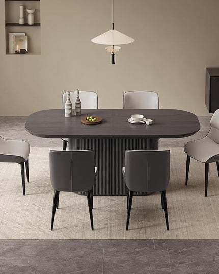 Guyii 70" Oval Dining Table Set, Modern Kitchen Table Set with 6 Chairs, 7 Piece Indoor Rectangular Dining Room Table for Kitchen, Bar, Living Room, Home, Black