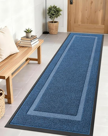 OLANLY Front Door Mat Indoor Outdoor Entrance, Waterproof All-Season, All-Weather Doormat, Sturdy Natural Rubber, Fade Resistant, Low Profile, Easy Clean Patio Porch Entryway Mat, 71x23, Light Blue