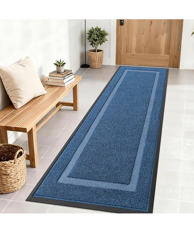 OLANLY Front Door Mat Indoor Outdoor Entrance, Waterproof All-Season, All-Weather Doormat, Sturdy Natural Rubber, Fade Resistant, Low Profile, Easy Clean Patio Porch Entryway Mat, 71x23, Light Blue