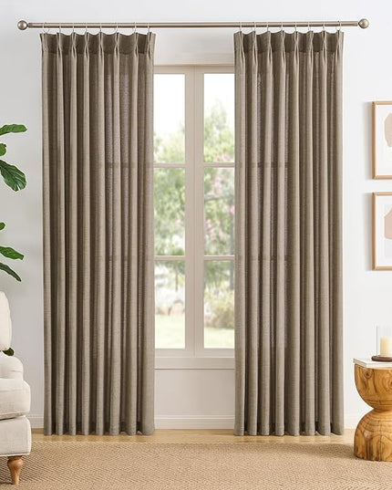 RAIN CITY Khaki Colored Sheer Pleated Curtains 105 Inch Length for Living Room 2 Panels Sets Back Tab Drapes with Hooks Extra Long Curtain for Bedroom W50 x L105