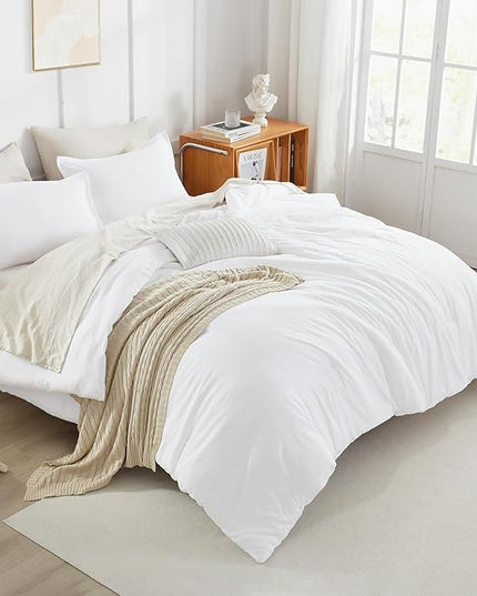 Litanika White Comforter Full Size Set, 3 Pieces Lightweight Solid Bedding Comforter Set, All Season Fluffy Bed Set