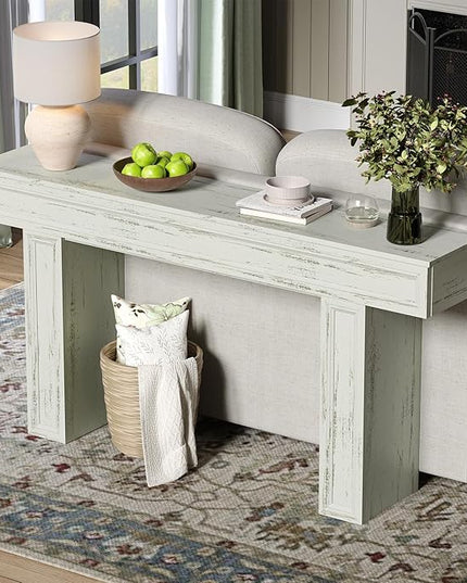 Rresyet 63 Inch Long Console Table, Sofa Table Behind Sofa, Wooden Entryway Table, Farmhouse Entryway Table for Entry, Hallway, Living Room (White)