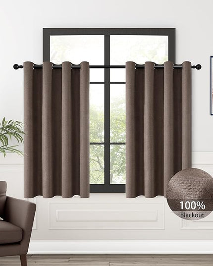 ChrisDowa 100% Blackout Brown Solid Curtains 54 Inches Long 2 Panels for Bedroom Living Room,Farmhouse Room Darkening Thermal Insulated Soundproof Grommet Top Window Treatment Drapes,52x54