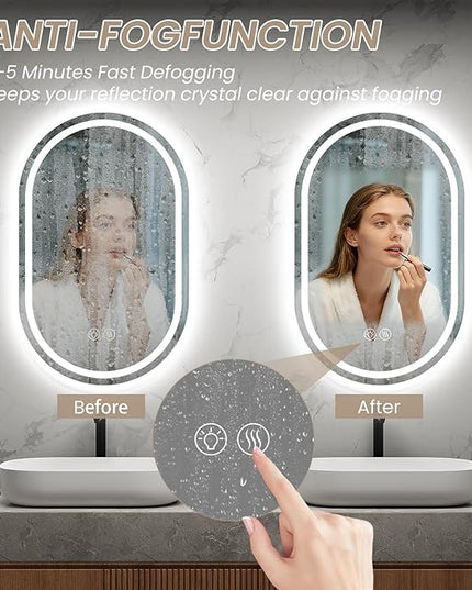 Oval LED Bathroom Vanity Mirror, 36x24 inch Mirror with Light, Smart Anti-Fog Waterproof Mirror with Memory Function Dimmable Lighted Mirror