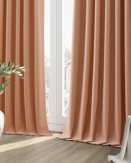 Guken 100% Blackout Curtains 84 Inch Length 2 Panels Set for Living Room Bedroom Back Tab Thermal Insulated Black Out Linen Drapes Room Darkening Peach Quartz,52x84