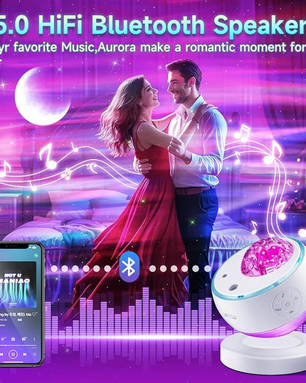 One Fire Northern Lights Projector,16Color Galaxy Projector for Bedroom, 15 White Noise Galaxy Light Projector, 5Moon Star Projector, Bluetooth Aurora Light Projector, Remote Timer Star Lights