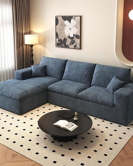 107'' L-Shaped Modern Modular Sectional Cloud Couch, 4-Seat Chenille Deep-Seat Sofa with Pillow for Living Room, Bedroom, Apartment, Ocean Blue