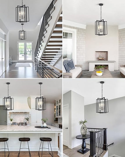 Modern Farmhouse Chandelier for Dining Room, 3 Light Black and Nickel Entryway Light Fixture Adjustable Pendant Lights Kitchen Island Rustic Hanging Chandelier for Foyer Living Room Hallway Bedroom