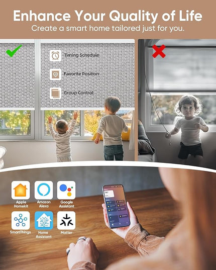 Kincmo Motorized Blinds with Remote,100% Blackout Motorized Roller Shades Work with Apple Homekit,Alexa,Google, Custom Electric Blinds with App,Voice Control (Groove Grey)
