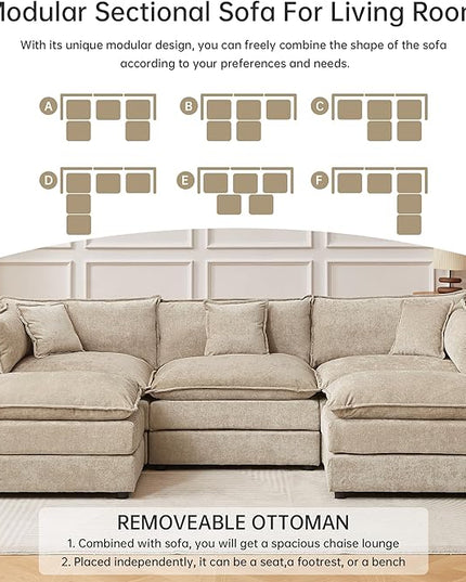 HIPIHOM Modular Sectional Sofa, 112.2 Inch L Shaped Couch Set with Armrests, 3-Seater Comfy Cloud Couches for Living Room Apartment, Coffee