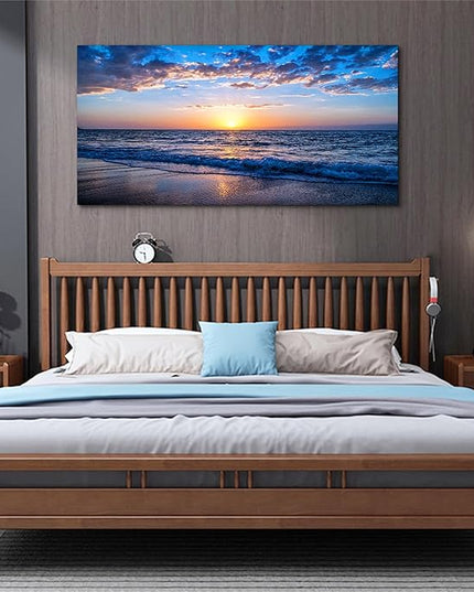 hyidecorart Wall Art Moon Sea blue Ocean Landscape Paintings Bedroom Canvas Art Print wall art for living room Paintings for Wall Decor and Home Decor (20 x 40inch x 1pcs)