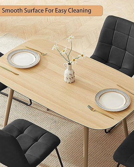 47.2" Modern Dining Table Set for 4, Wood Table with 4 Black Leather Chairs, Stylish Kitchen & Dining Room Furniture, Space-Saving Table and Chairs Set