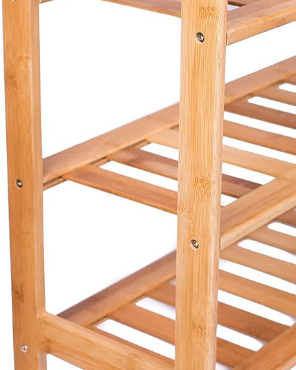 BIRDROCK HOME 3 Tier Free Standing Shoe Rack with Handles | Bamboo | Wood | Closets and Entryway | Organizer | Fits 9 Pairs of Shoes
