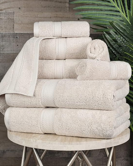 Superior Egyptian Cotton Pile 8 Piece Towel Set, Includes 2 Bath, 2 Hand, 4 Face Towels/Washcloths, Ultra Soft Luxury Towels, Thick Plush Essentials, Guest Bath, Spa, Hotel Bathroom, Stone