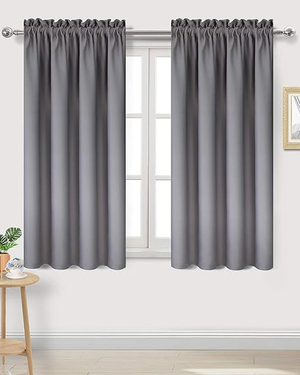 DWCN Blackout Curtains Thermal Insulated Energy Saving Bedroom and Kitchen Curtains Window Treatments, W 38 x L 45 Inch, Set of 2 Grey Rod Pocket Drapes