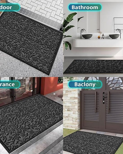 Bulijojo Sturdy Front Entrance Doormats,Durable Heavy Duty Welcome Mat,Thick Absorbent Natural Rubber Non Slip Mat,Easy Clean Entryway Mat Leaves Black, 47" x 32"