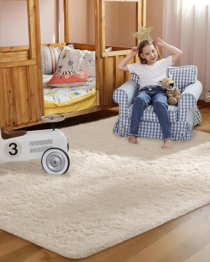 Ophanie Rugs for Living Room, Upgrade Non-Slip Fluffy Soft 5x8 Area Rug, Shag Large Fuzzy Plush Carpets for Bedroom Ivory, Shaggy Kids Boys Girls Dorm Nursery Home Decor Aesthetic
