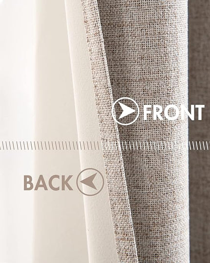 MIULEE Linen Texture Curtains for Bedroom Solid 100% Blackout Thermal Insulated Khaki Curtains Grommet Room Darkening Drapes Luxury Decor for Living Room Nursery 52x96 Inch (2 Panels)