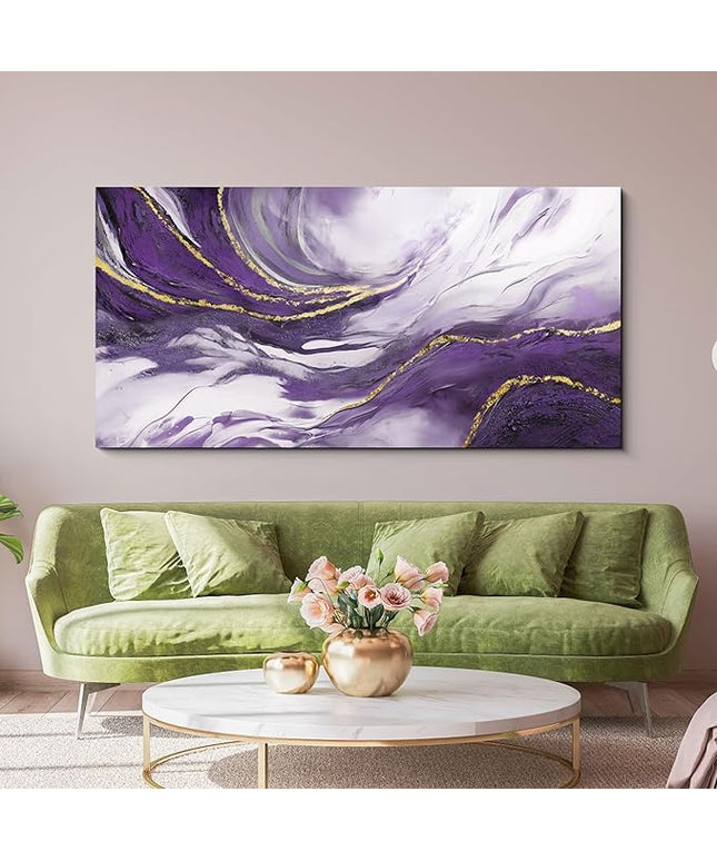 yiijeah Purple Wall Art - Large Artwork for Living Room - Purple and Gold Abstract Canvas Wall Decor - Modern Wall Decor for Bedroom Office Picture Home Decor