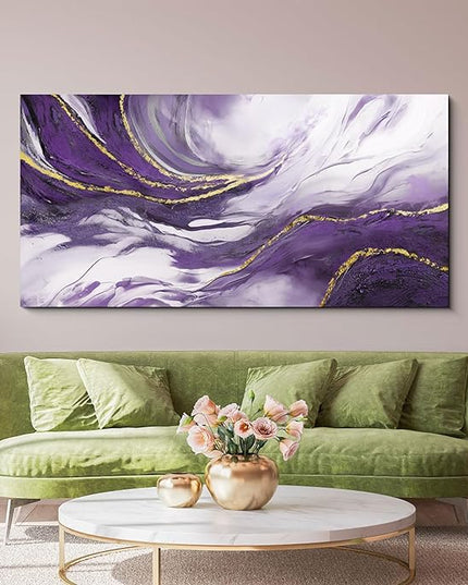 yiijeah Large Wall Art for Living Room - Canvs Artwork for Living Room - Purple and Gold Abstract Canvas Wall Decor - Modern Frame Wall Decor for Bedroom Office Picture Home Decor
